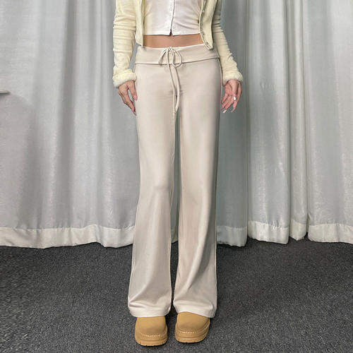 2025 Women's Basic Solid Color Waist-turned Lace-up Pants