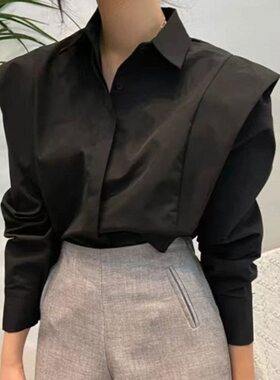 Collar patchwork ruffle top for women 女士翻领拼接荷叶边上衣