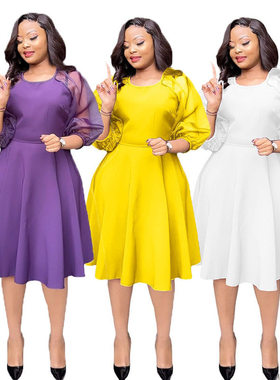 Large size women's African big pose sexy dress拼接大码非洲裙