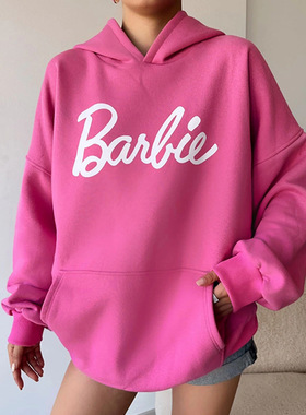 Women Letter Print Casual Loose Hoodies字母印花宽松连帽卫衣