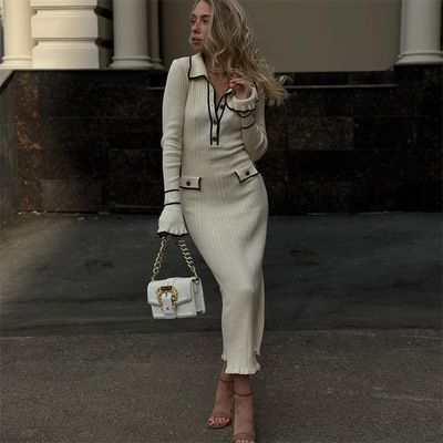 法式轻奢荷叶边针织连衣裙 Light Luxury Ruffle Knitted Dress