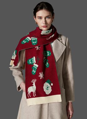 2024 New Women Red And Green Christmas Scarf Knitted Scarf