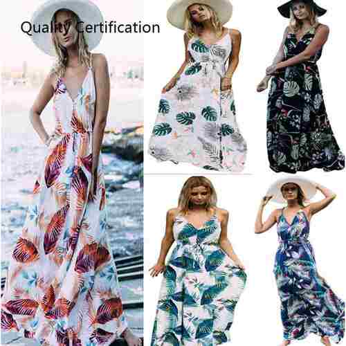 Women Fashion Evening Party Long Dress Strap Flowy Sun Dress