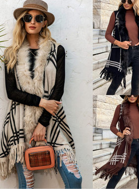 2024 Women INS Fashion Color Block Sweater Lapel Coat Shawl