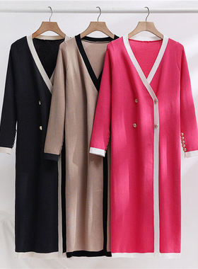 2023High class feeling knitting Women dress V neck skirts 女