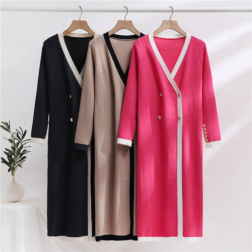 2023High class feeling knitting Women dress V neck skirts 女