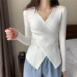 交叉V领针织衫 Sweater 毛衣短上衣女 Cardigan Top Knit 欧美时尚