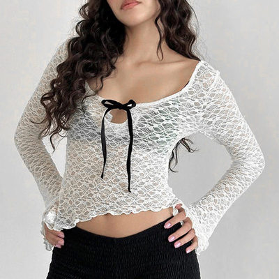 Women's Light Micro Perspective Lace Irregular Top Color