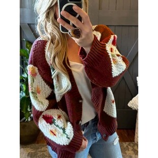 毛衣长袖 Cardigan sweater欧美风宽松针织开衫 neck V领毛衣外套