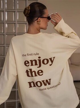 欧美时尚休闲纯棉长袖T恤上衣女 Oversize Tee T Shirt Top Women