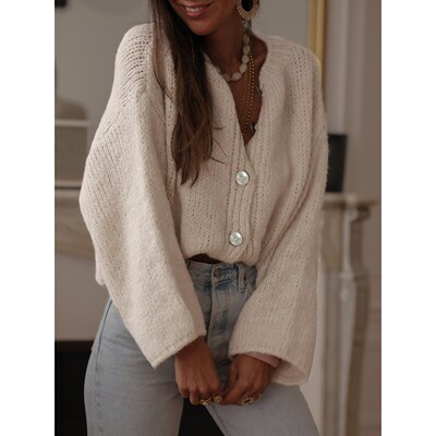 毛衣女纯色单排扣欧美针织开衫外套sweater women coat tops knit