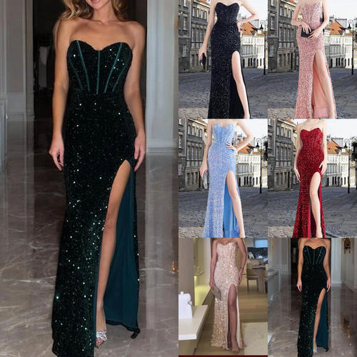 夜店酒吧KTV模特走秀抹胸侧开叉抹胸鱼骨晚礼服Sexy party dress