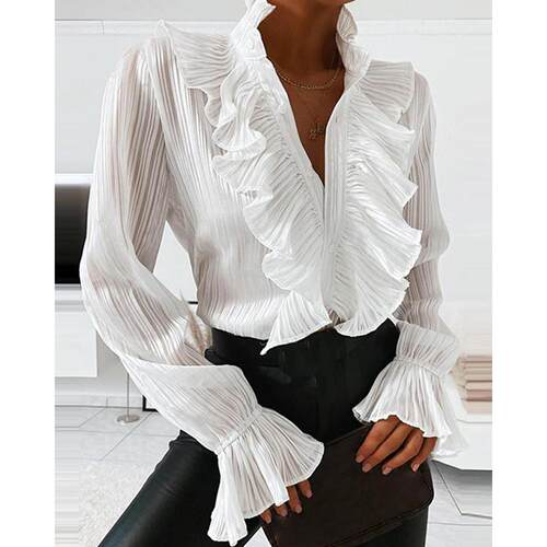 荷叶边长袖上衣女Ruffles Long Seeve Women Blouse Spring 2020