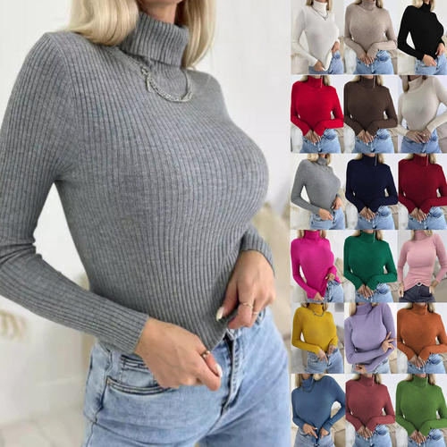 2025 Women's Turtleneck Sweater Pullover Knitted Top T-shirt