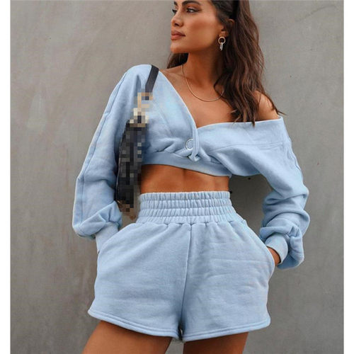 女卫衣短裤两件套装 костюмы women suits two piece sets