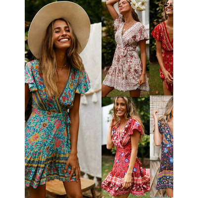 Floral Mini Vestidos Mujer verano vacaciones Sundress