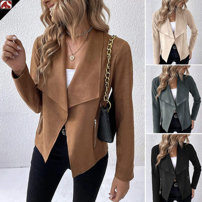 Women's Leather Coat Lapel Long Sleeve Temperament Commuter