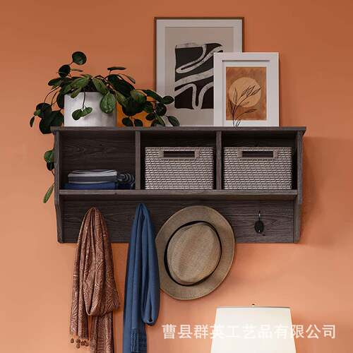 美式带分格实木收纳置物储物架复古展示收纳架客厅玄关门口整理架