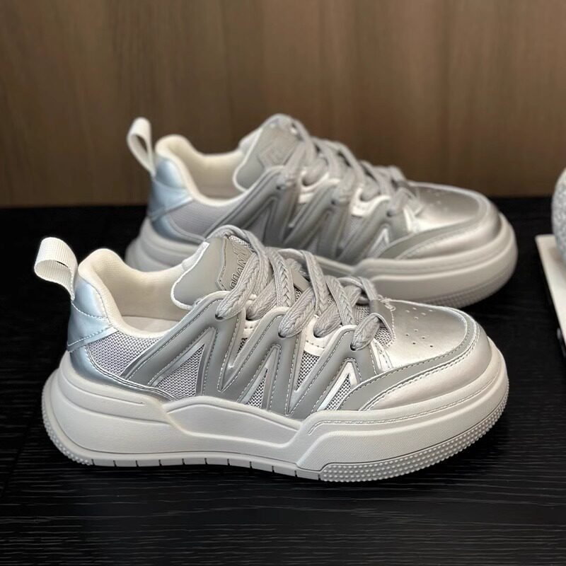 女王欧货真皮小白鞋女松糕厚底板鞋年春季新款透气防滑休闲面包鞋