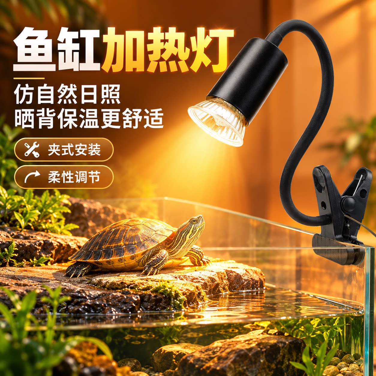 鱼缸加热灯乌龟晒背灯保温灯太阳灯爬宠加热龟缸灯保温杀菌夹灯