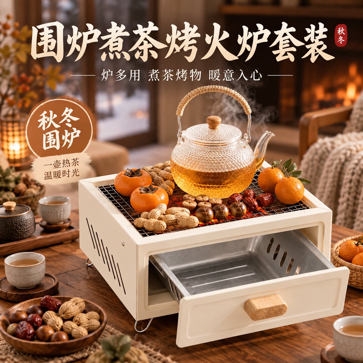 围炉煮茶烤火炉套装烧烤炉家用户外烧烤架室内炉子器具全套碳烤炉