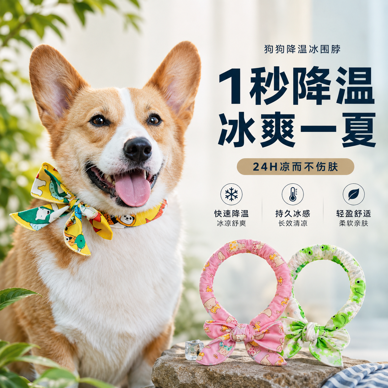 宠物冰围脖夏季降温狗狗围巾猫咪丝巾物理防中暑冰凉巾户外冰项圈
