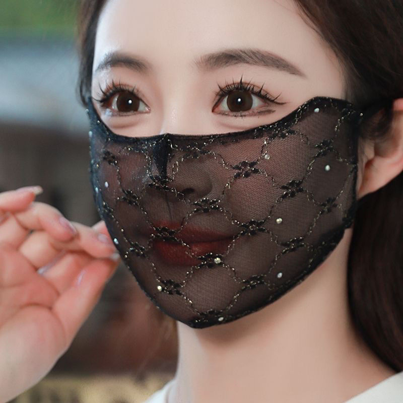 蕾丝口罩女夏新款金丝性感时尚护眼角立体薄款透气户外防晒面罩