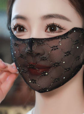 蕾丝口罩女夏新款金丝性感时尚护眼角立体薄款透气户外防晒面罩