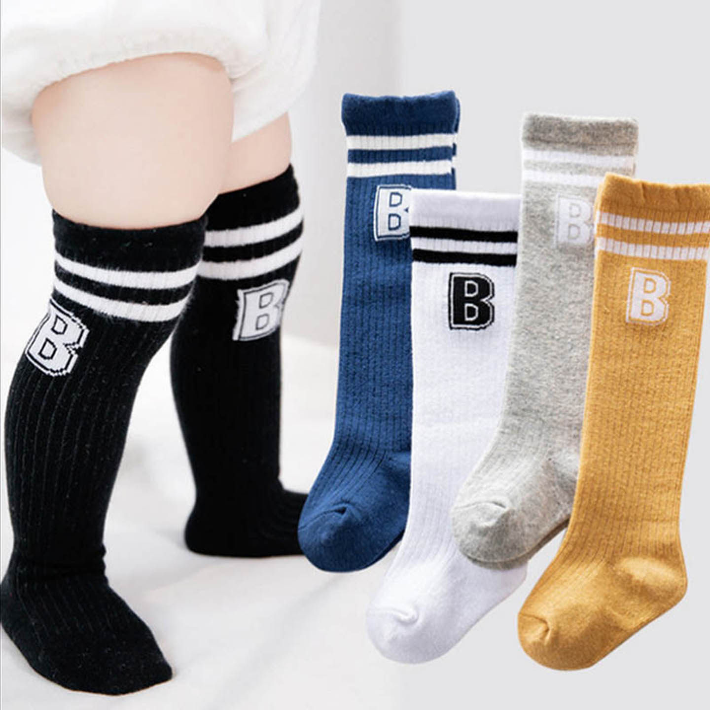 宝宝长筒袜过膝袜秋冬纯棉透气新生儿婴儿保暖春秋字母长袜高筒袜