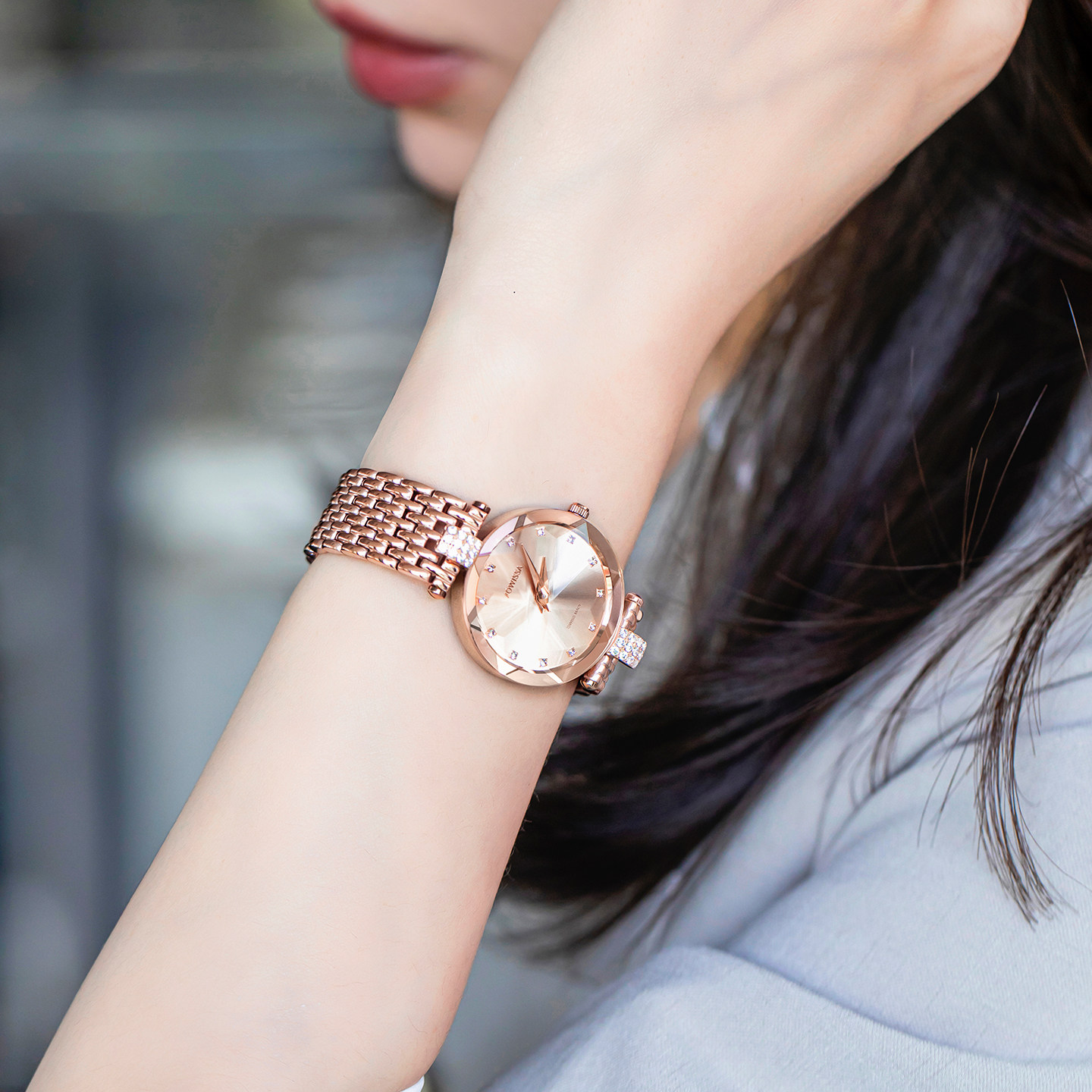 jowissa瑞士进口女士手表女女式名牌正品带钻金色时装表新年礼物