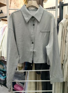 BEFORE SUNSET日落短款麻料衬衣女2024春季百搭长袖衬衫上衣9010