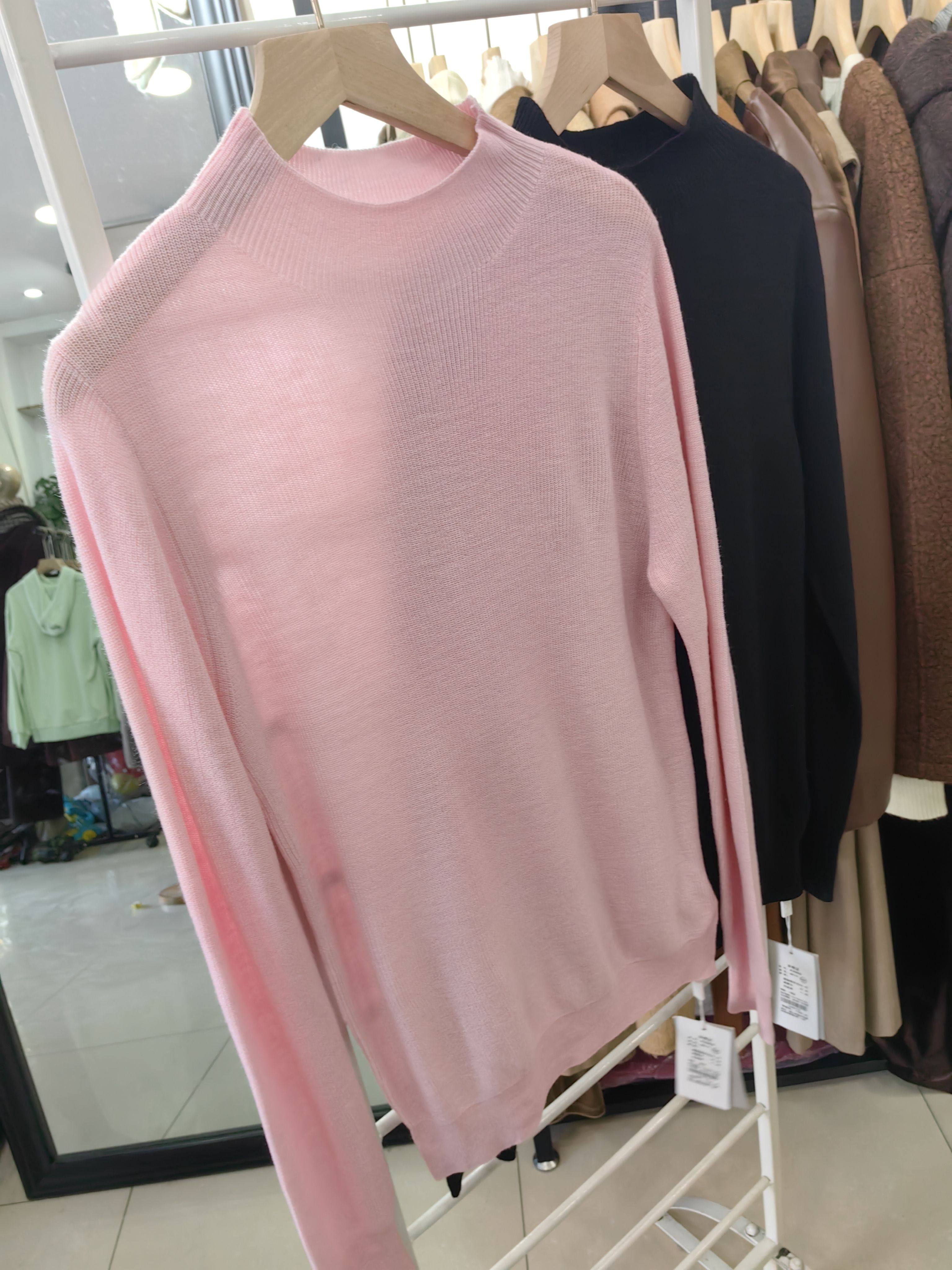 秋冬新款韩版宽松显瘦百搭纯色半毛针织衫