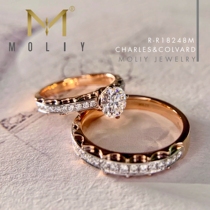 新品钻石戒指MOLIY专利设计18K玫瑰金白金结婚情侣对戒手饰定制