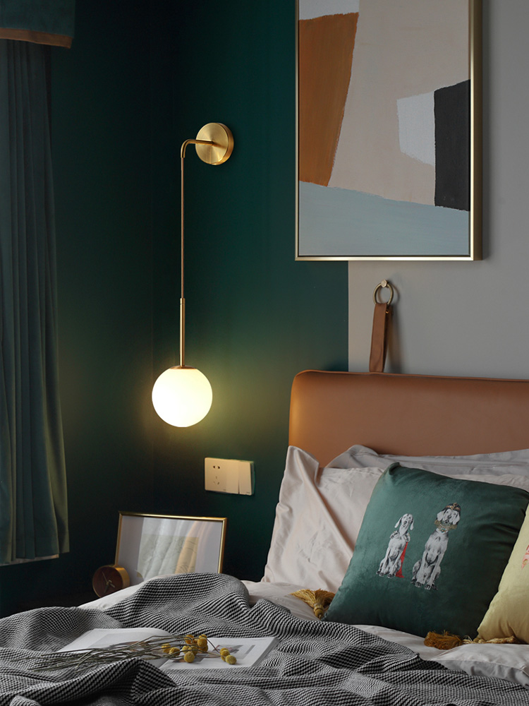 光豪华壁灯卧室床头灯北欧现代极简主义客厅背景墙创意挂线全铜通