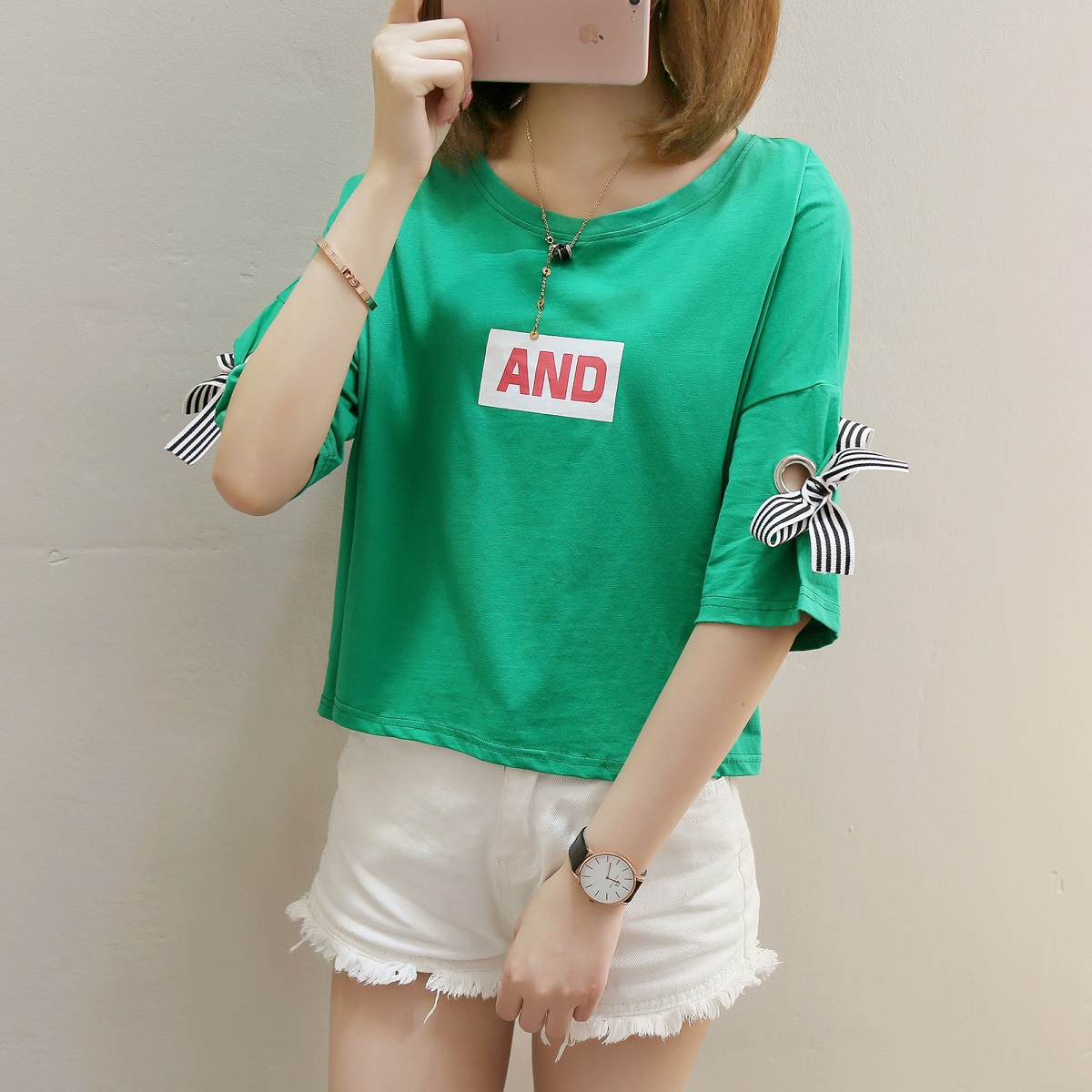 夏季洋气不规则牛油果绿上衣女潮时尚短款高腰露背小心机短袖T恤