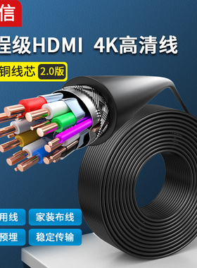 加粗4K HDMI高清线家庭装修布线船期HDMI 2.0工程线预埋散线整卷