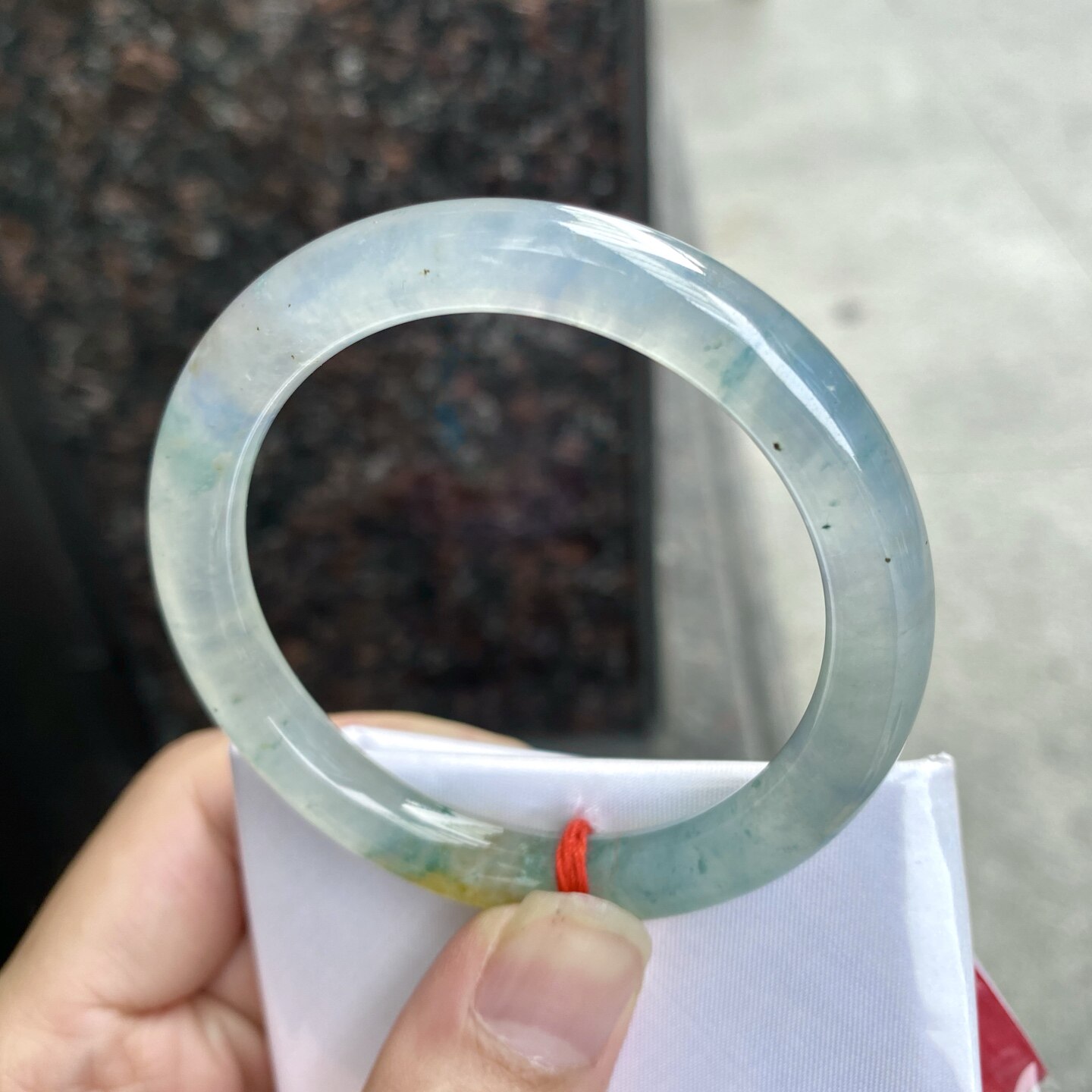 缅甸天然A货冰黄飘花翡翠手镯