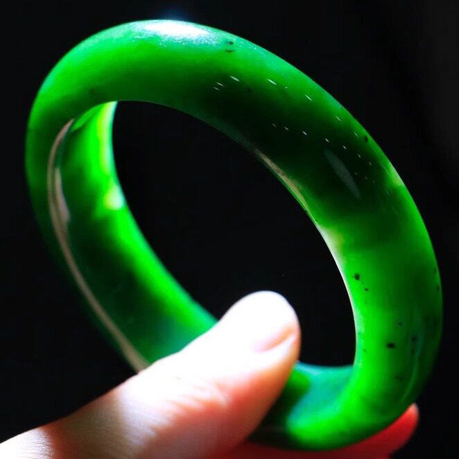 辣绿正圈手镯一物一证天然玉石新疆和田玉碧玉正圈平安镯送礼物