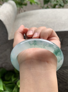 圈口56.2缅甸天然A货冰种翡翠飘花正圈手镯正品高品质支持复检