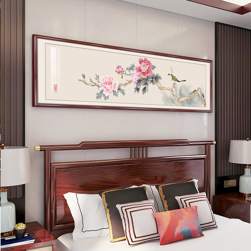 新中式卧室床头装饰画客厅沙发背景墙主卧老人房花开富贵牡丹挂画图片