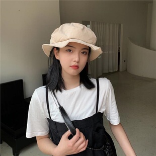 日系夸张云朵帽女小头围春秋丝绒贝雷帽春秋遮阳帽子女小边渔夫帽