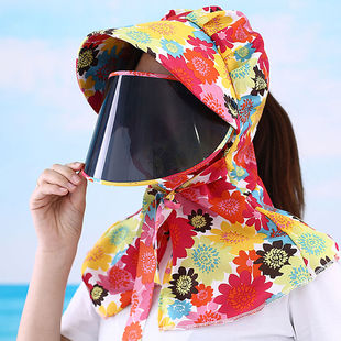 骑车挡风遮阳防晒帽子遮脸防紫外线时尚太阳帽女夏季大沿帽带面罩