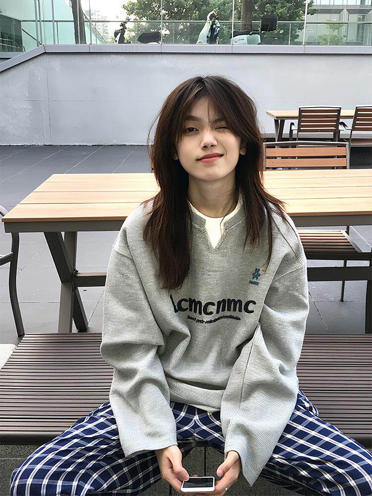 假两件卫衣女春秋薄款美式覆古宽松慵懒风小个子无帽长袖上衣潮牌