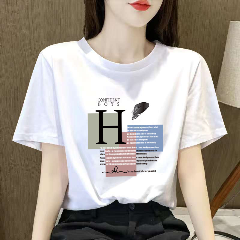 白色正肩纯棉短袖t恤女2026年夏季新款宽松显瘦百搭圆领半袖上衣