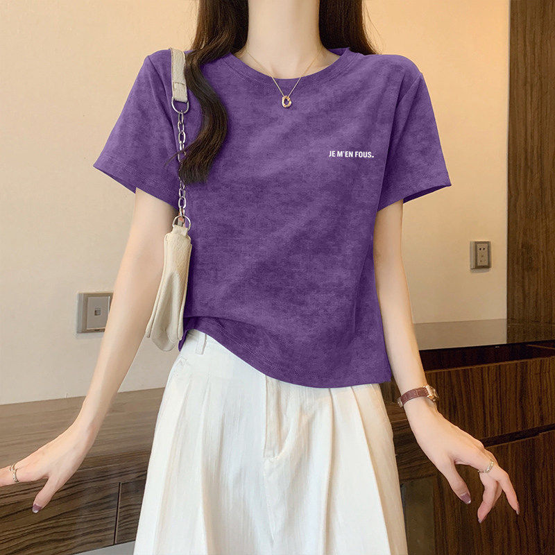 2026新款韩版正肩扎染短袖t恤女夏季设计感别致短款纯棉洋气上衣
