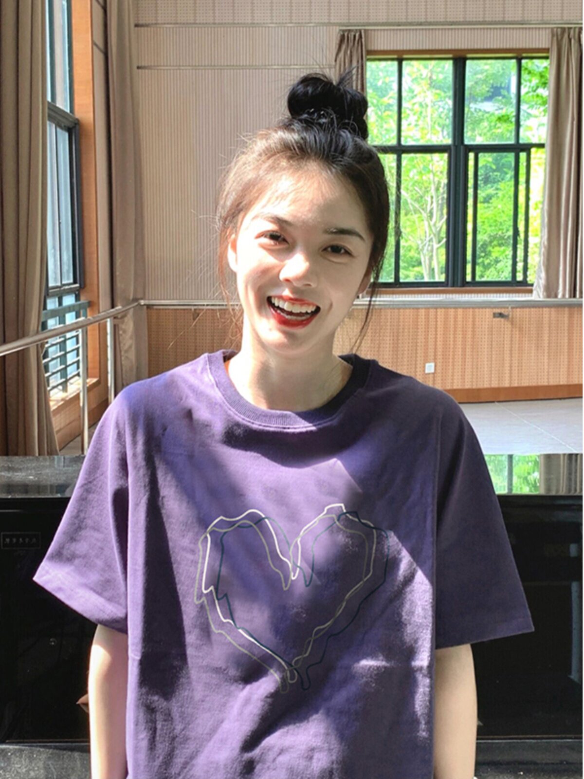 葡萄紫色右肩短袖t恤女式小夏季2025新款纯棉多巴胺半袖上衣