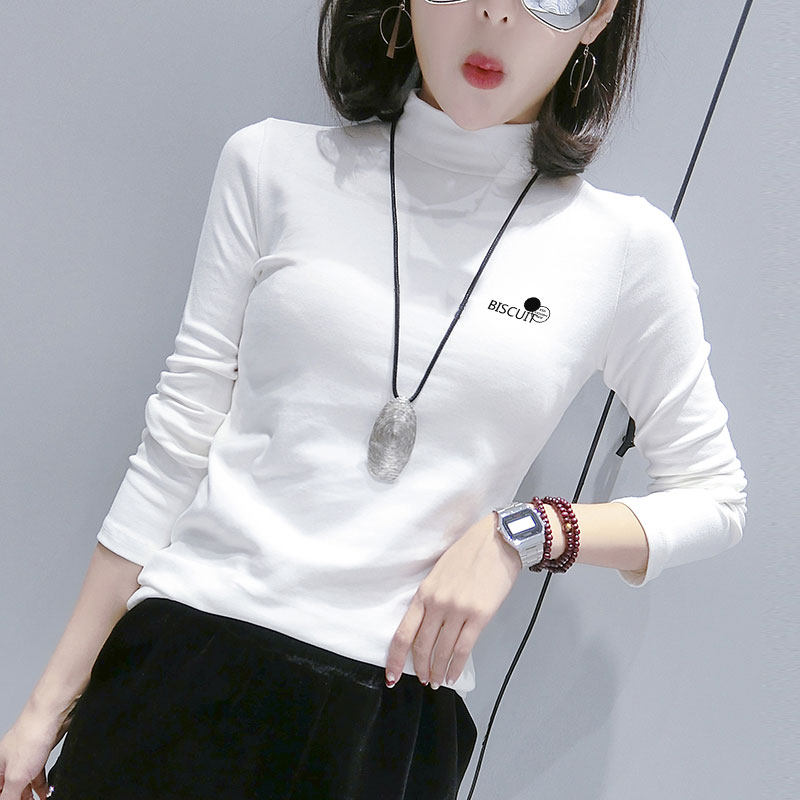 欧货半高领打底衫女秋冬2025年新款纯棉白色长袖t恤修身内搭上衣