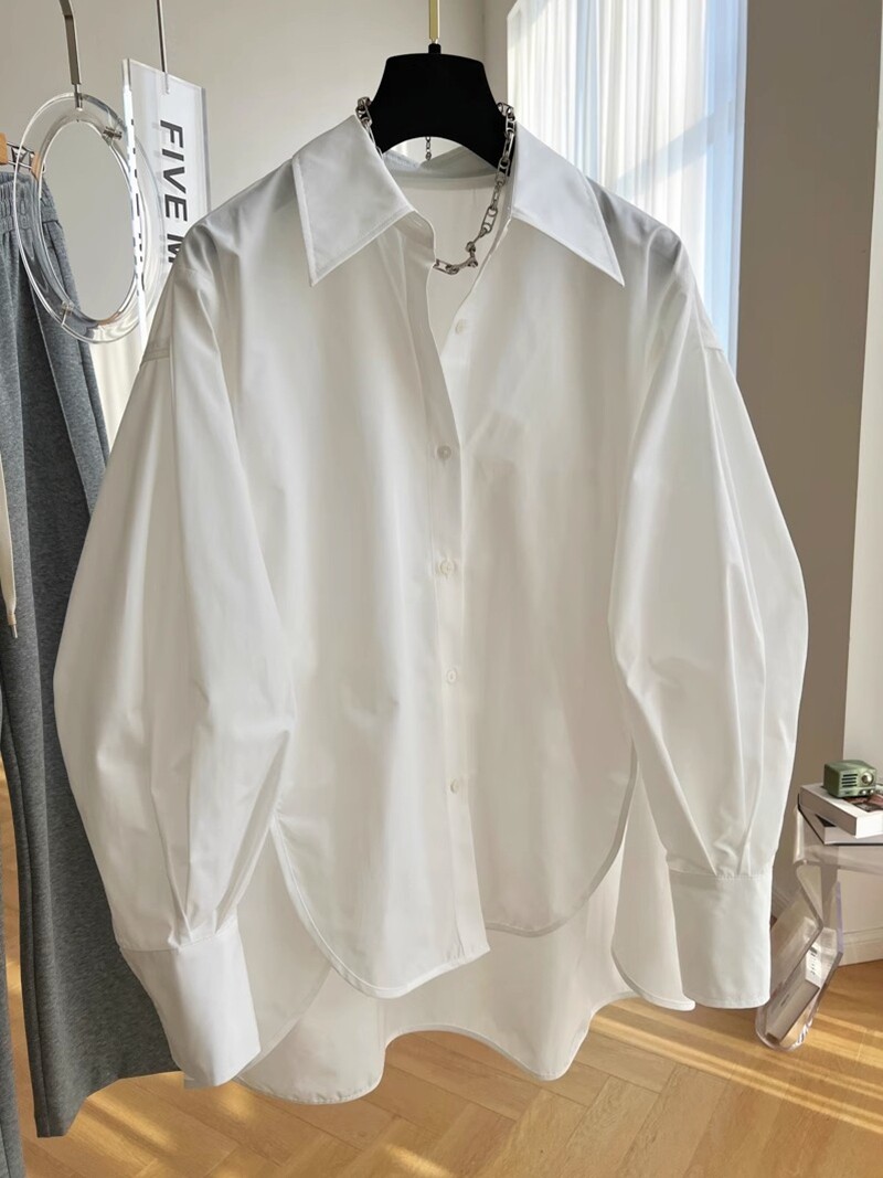 2025新欧站秋装羊腿袖宽松长袖白衬衫女装春秋季设计小众潮流