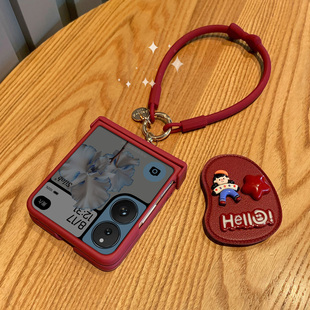 flip带支架摩托60 壳膜一体喜庆暗红适用小米mixflip2手机壳荣耀vflip保护壳三星zflip7华为nova女款 oppo