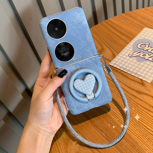 磁吸支架小包包牛仔爱心适用华为pocket 2手机壳斜挎huawei p50pockets手机包便携可折叠带支架挂绳女全包边